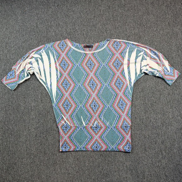 Body Central Vintage Y2K Geometric Dolman Sleeve Top Small Multi Color Retro USA — photo 2